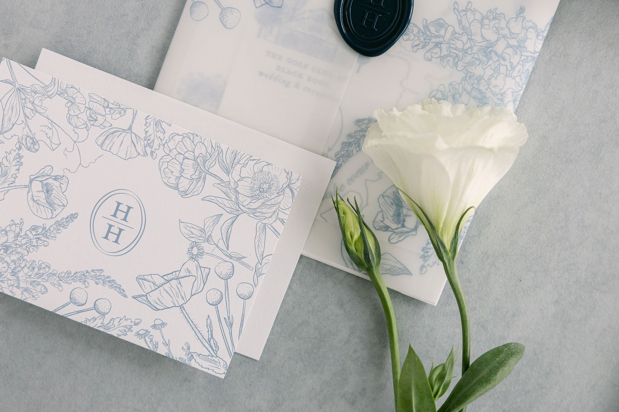 Letterpress Wedding Invitation Flat Lay