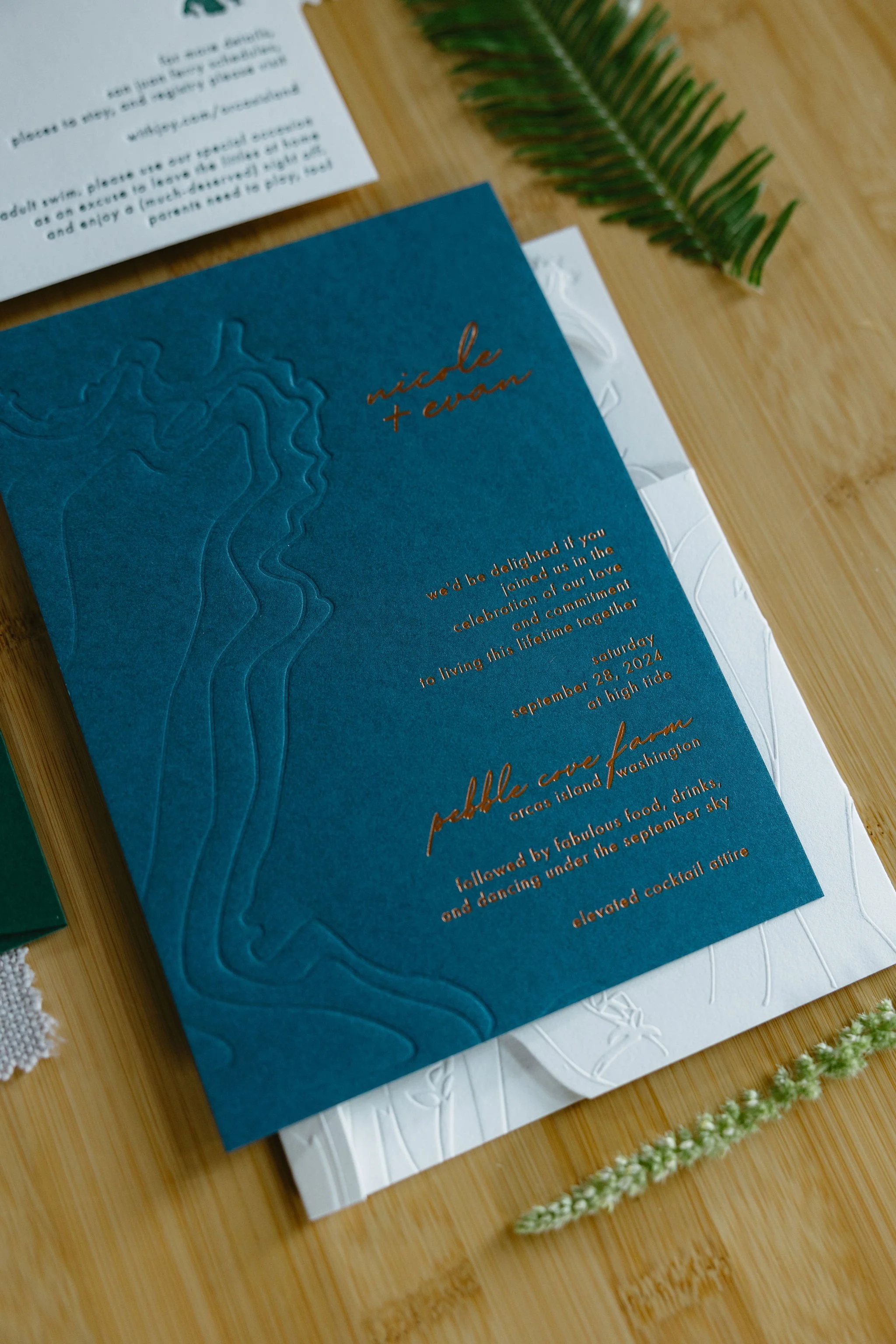 Copper foil invitation close-up