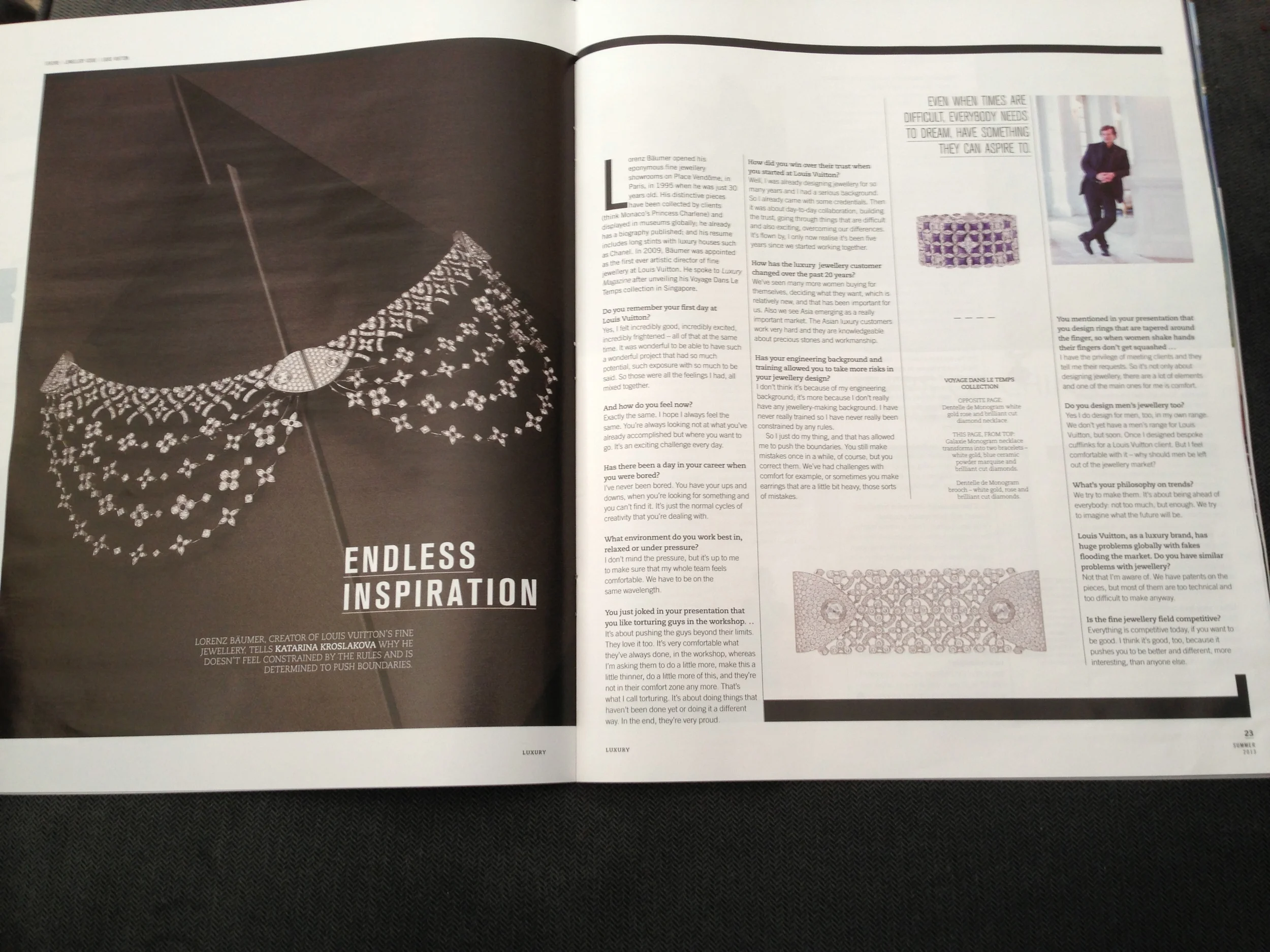Garth Knight collector & collaborator, Lorenz Baumer, Head of Fine Jewels for Louis Vuitton, as featured in the AFR Luxury magazine, 15.11.13