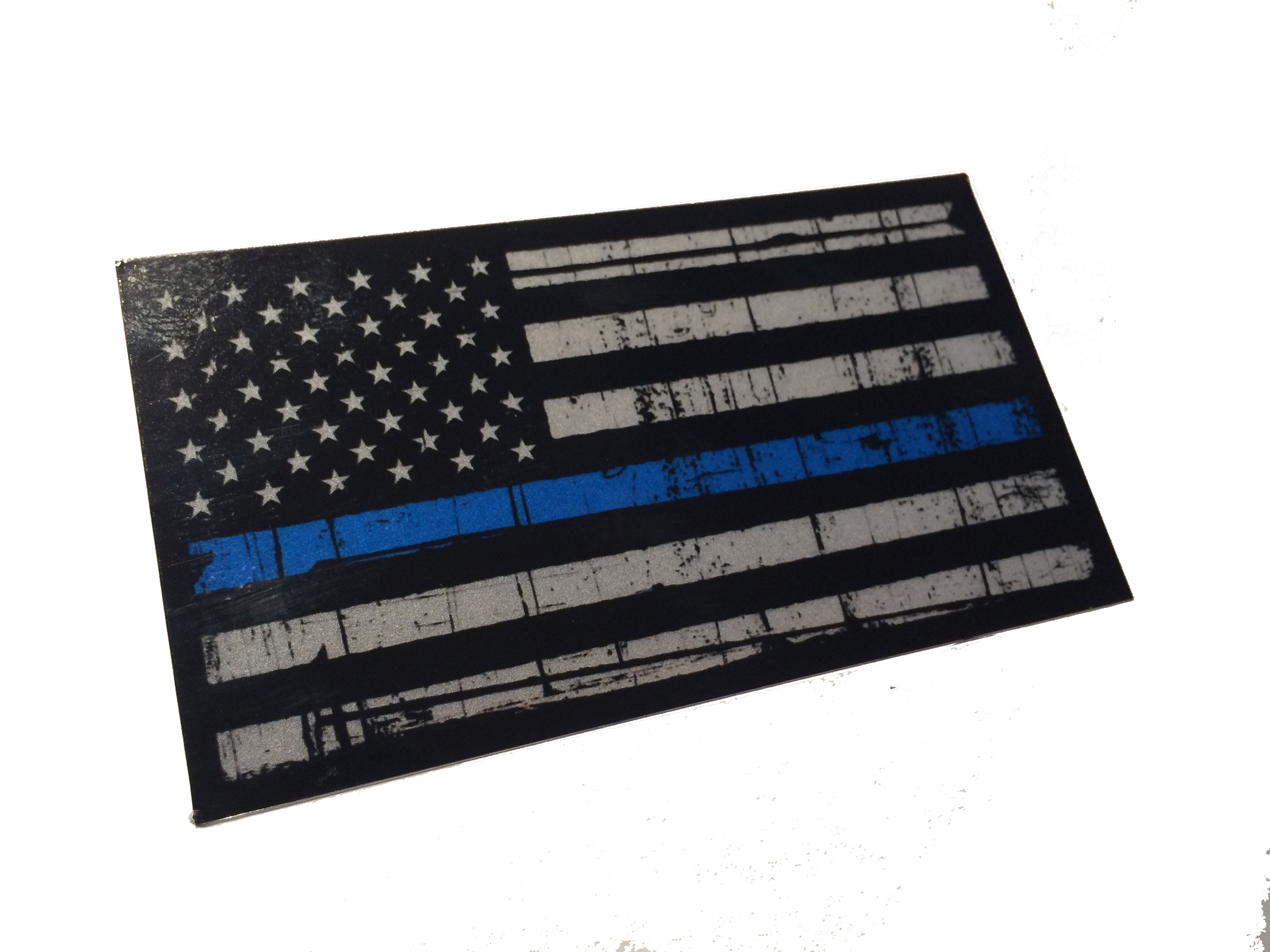 Police Officer Thin Blue Line reflective American Flag Decal Sticker 3.75x 2.25 