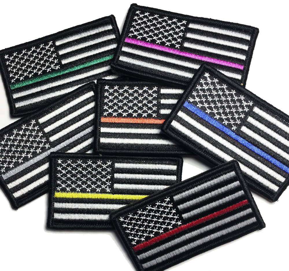 Thin Blue Line American Flag Patch, Velcro, 2 x 3 Inches