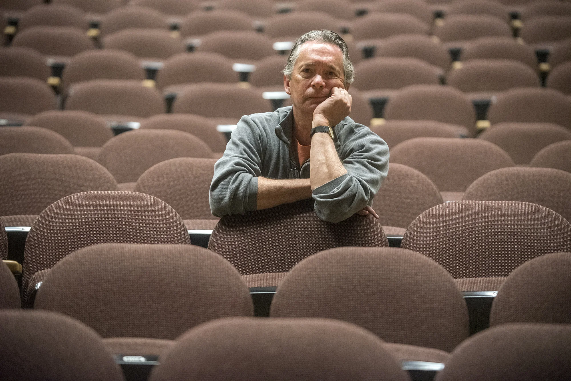  Brian Tyrrell, head of the drama department at Centralia College, watches a rehearsal of "Once on This Island" from halfway up the Corbet Theatre. At the beginning of rehearsing a production said Tyrrell that he tends to focus on the little details,