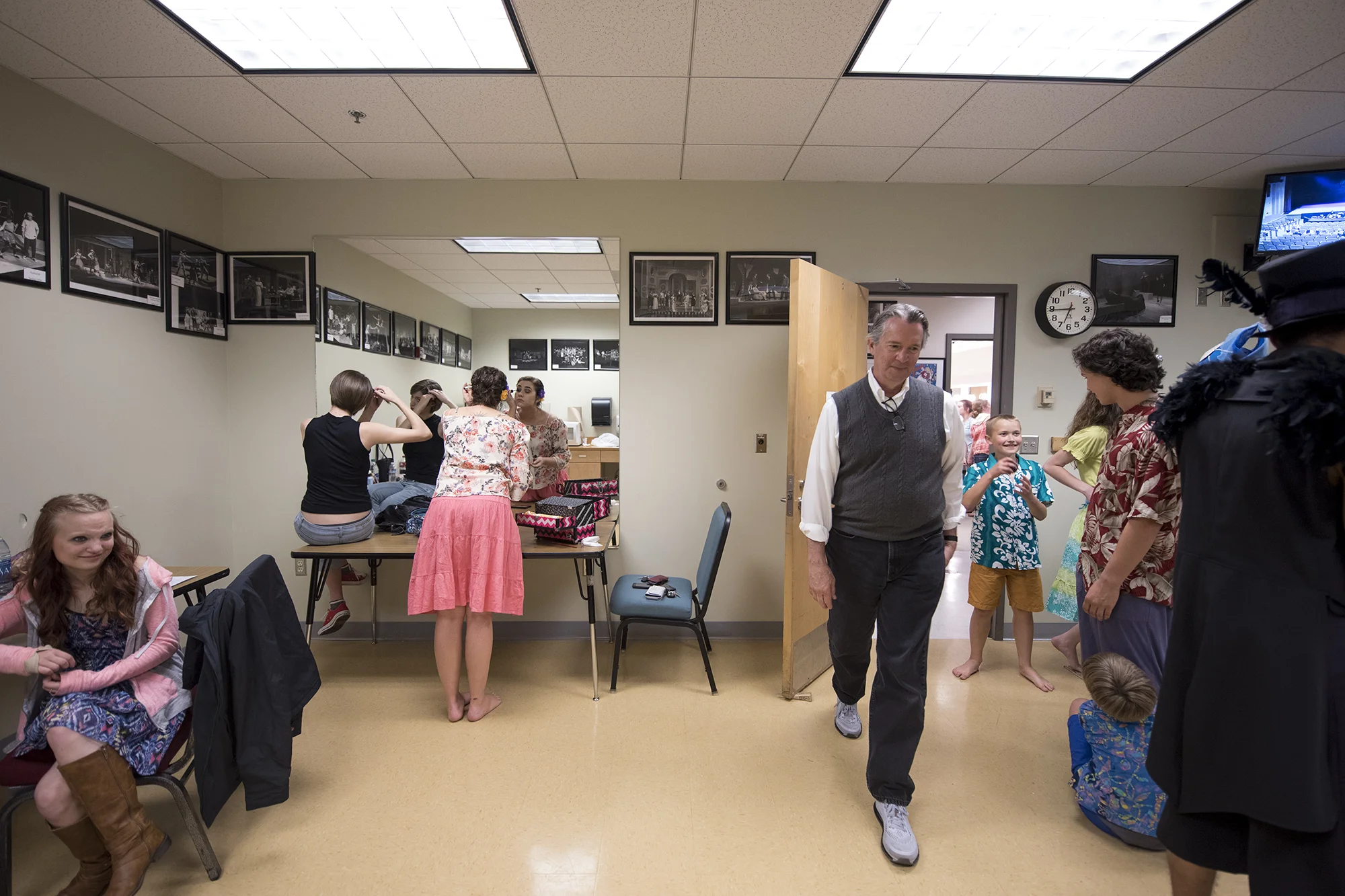  Brian Tyrell walks into the green room at Centralia College just 15 minutes until the start of the first performance of "Once on This Island," on Thursday, May 12 at the Corbet Theatre in Centralia. This evening will play host to the last performanc