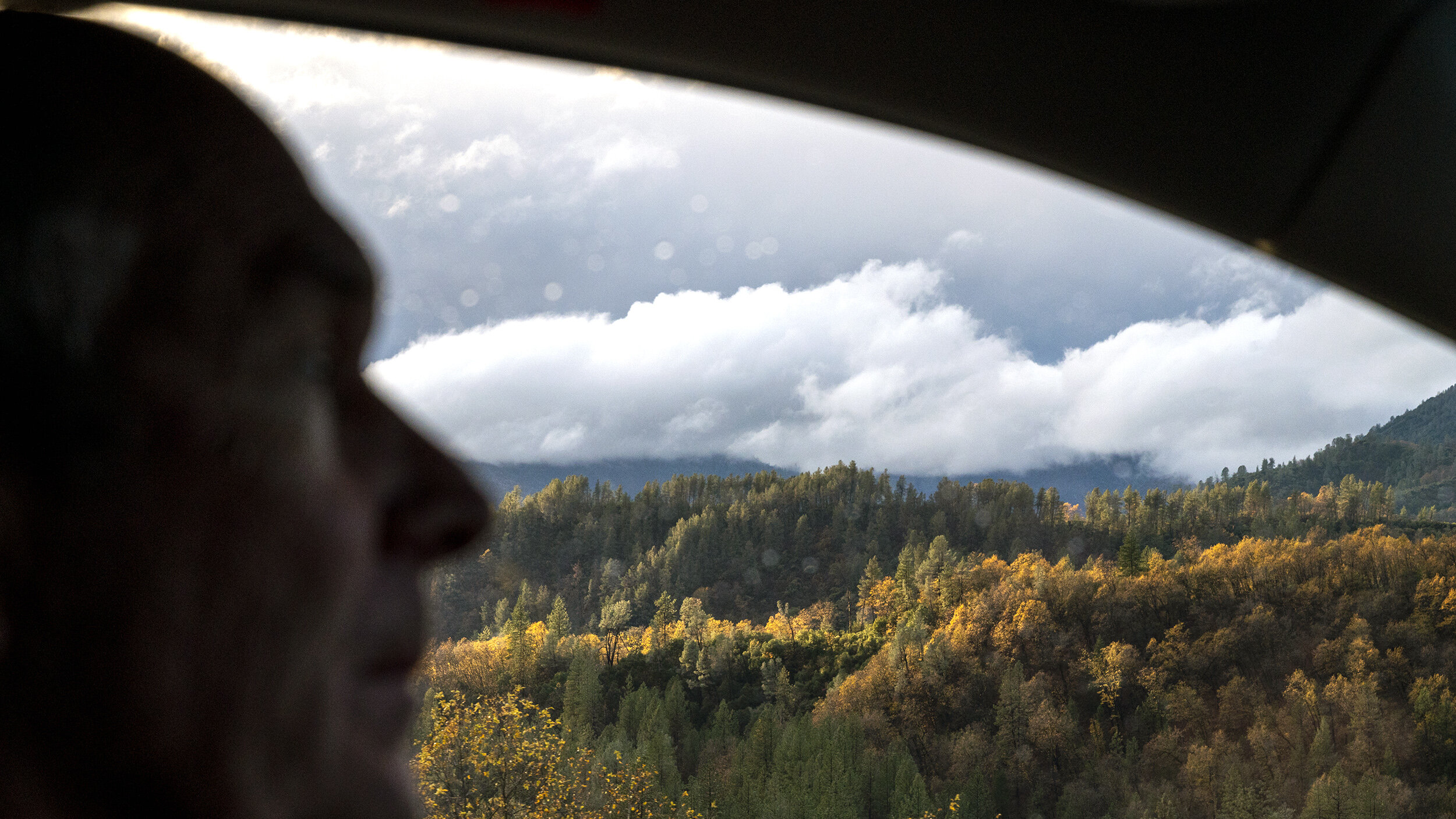  My dad driving north along Interstate 5 south of Weed, California on Saturday. 