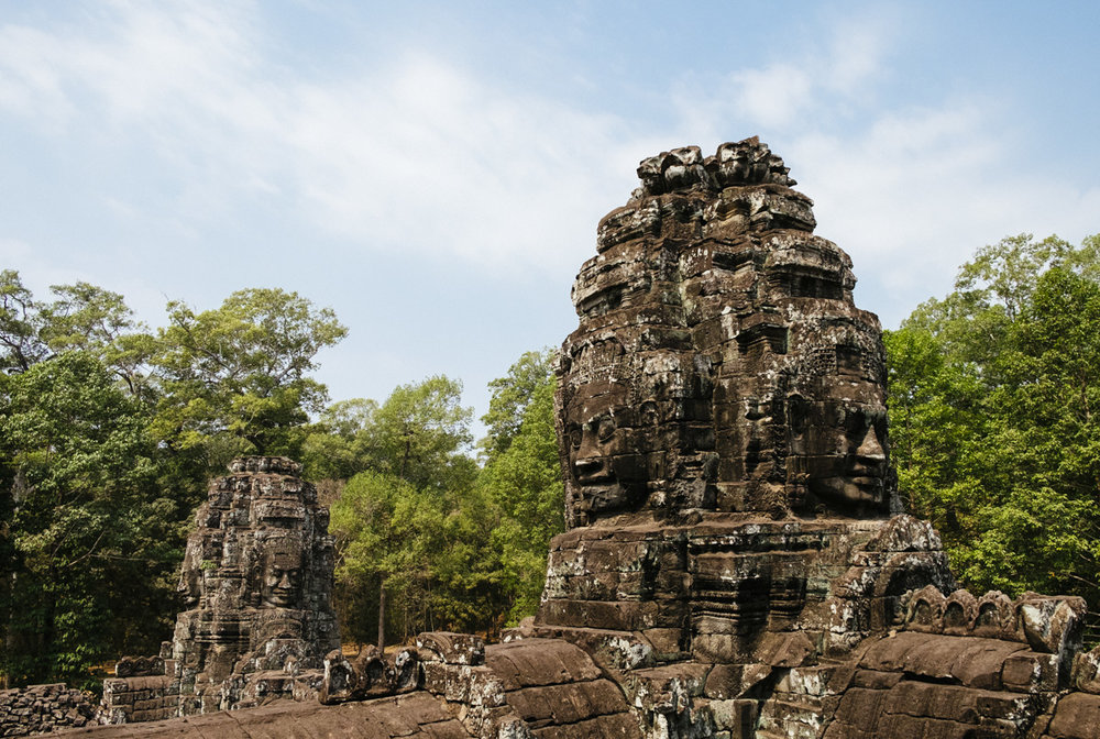 The many facers of Bayon. Bayon is a well-known and richly decorated Khmer temple at Angkor, Cambodia.