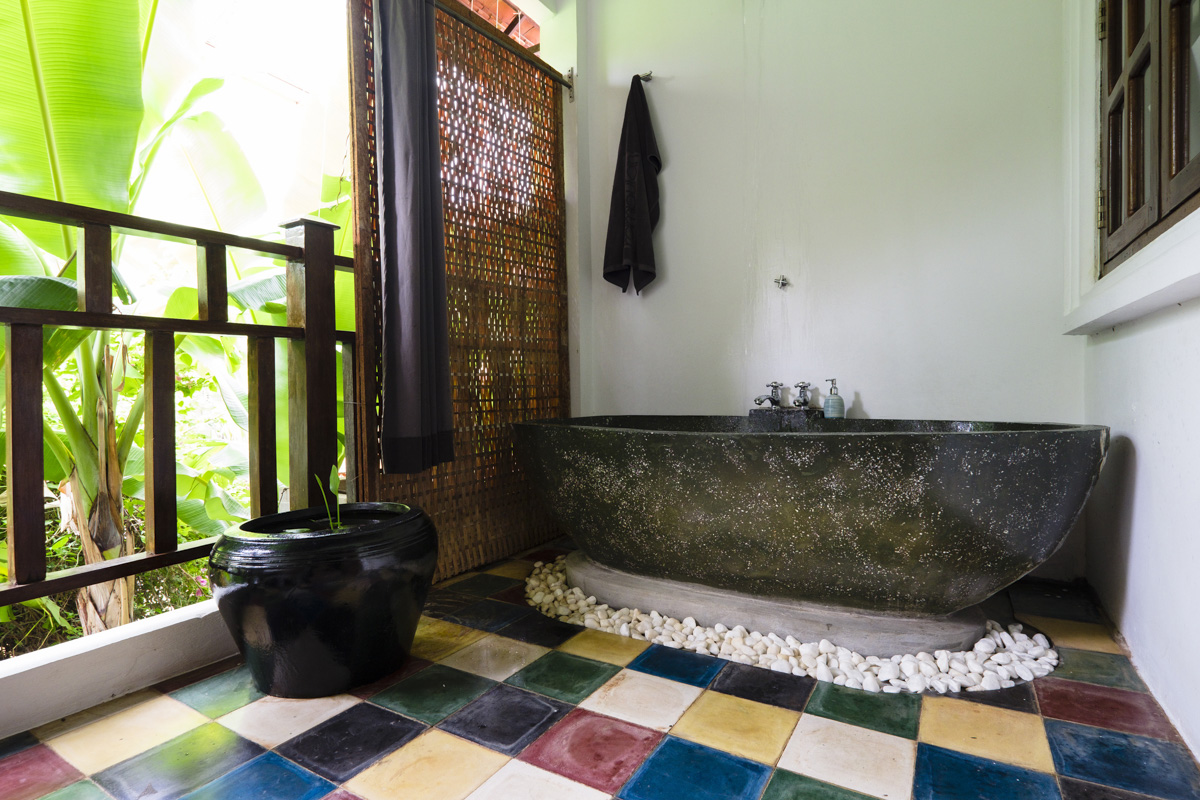 Loved the outdoor shower and bath, Rambutan Resort Siem Reap, Cambodia.