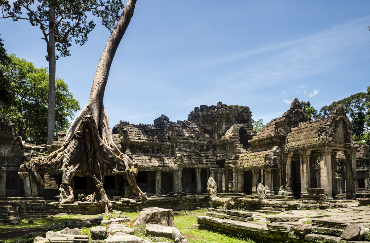 Preah Khan, architecturally dramatic with its colonnades and front portico. Angkor Cambodia.