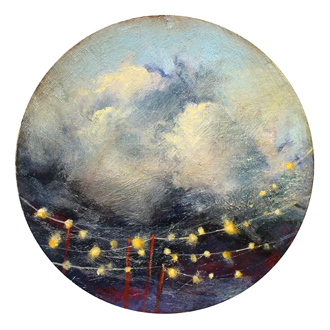 The Gathering, oil on board, 20cm diameter