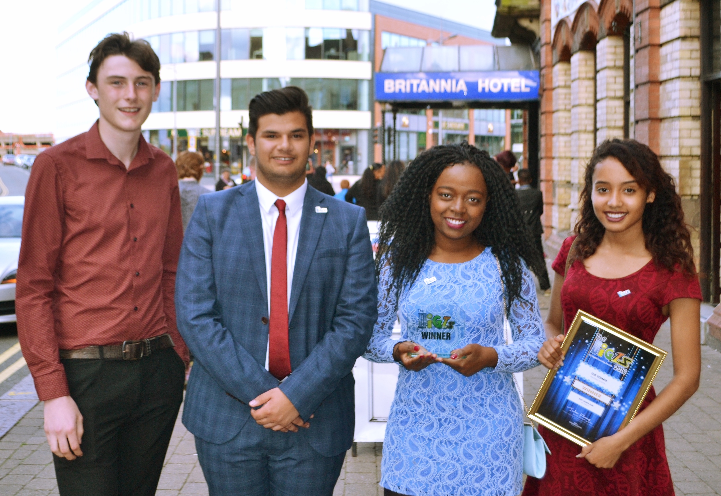 Feargus Flanagan, Jacob Kholi, Rachel Chaza and Giaa Lawrence celebrate their DIGI Award