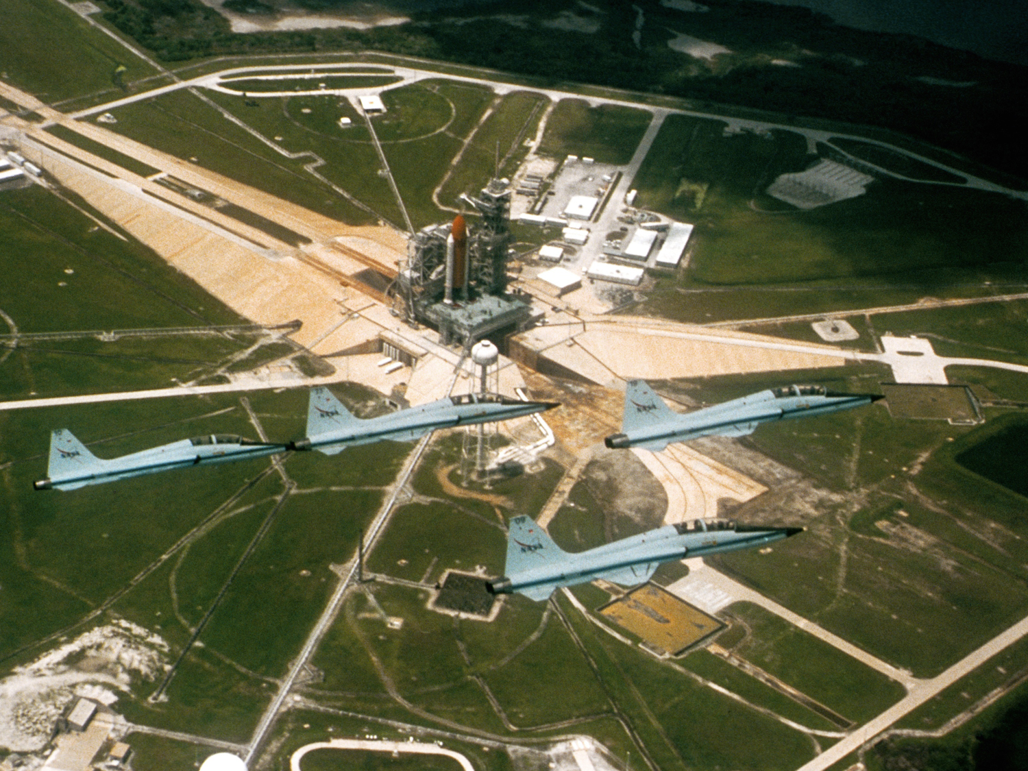  View from my T-38 during Pad 39A flyby prior to STS-94 launch (photo Don Thomas) 