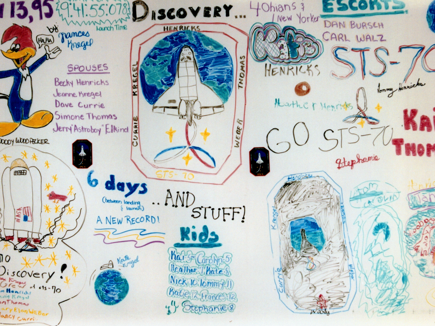 Launch morning artwork by the STS-70 children.