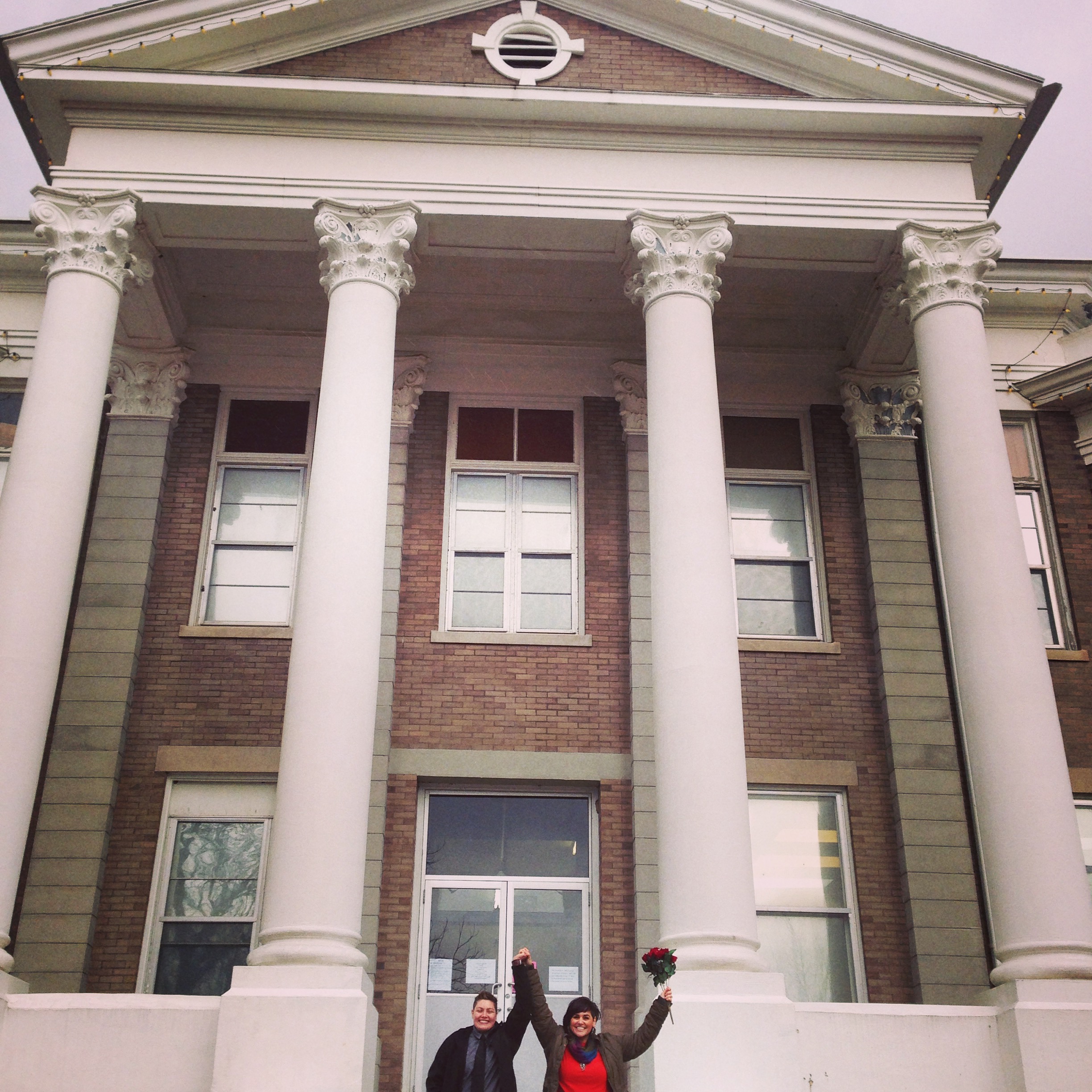 Michala & Caroline at the Love County, OK courthouse