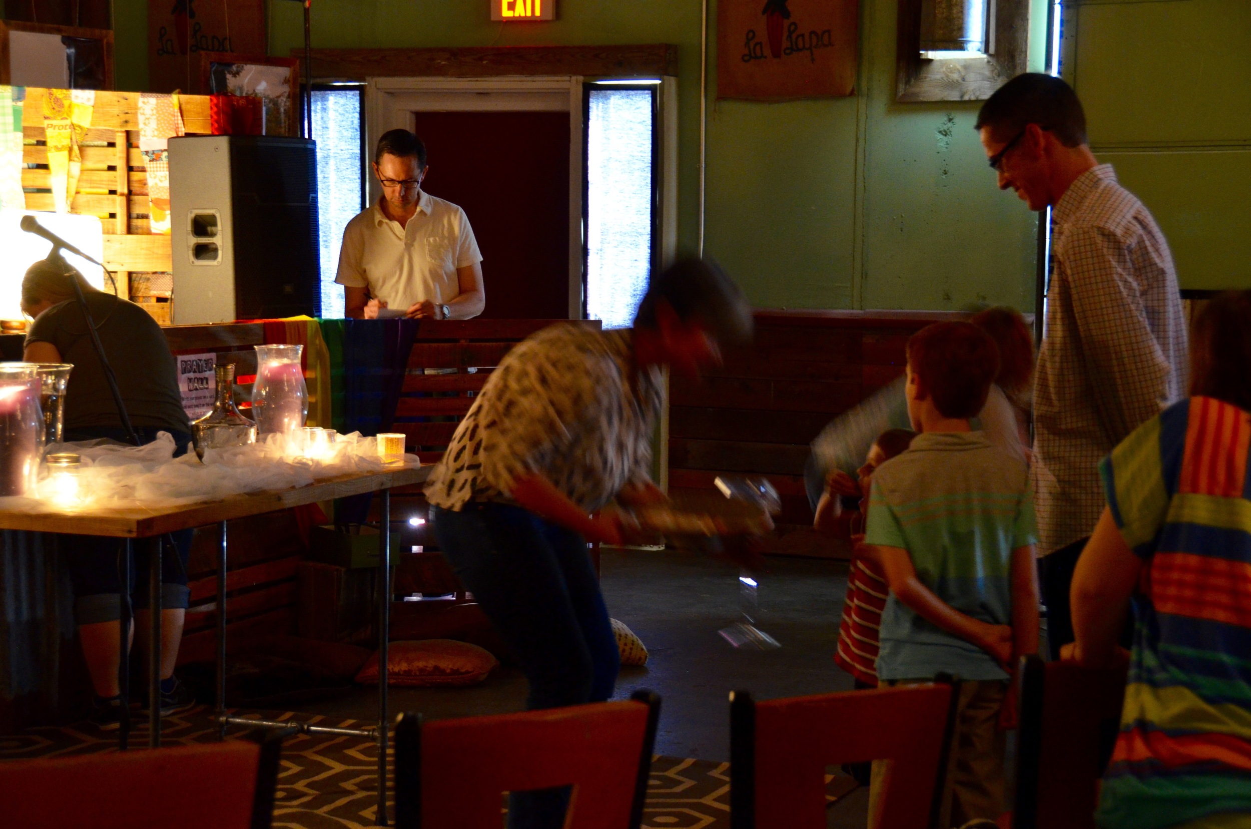 “Kids stay in worship with the grown-ups, and there’s a play area in the back of the room if they need to wiggle,” said Pastor Katie Hays. “Services are about 1-1/2 hours. And if we don’t invite you to share dinner and a beer after services, we’re off our game."