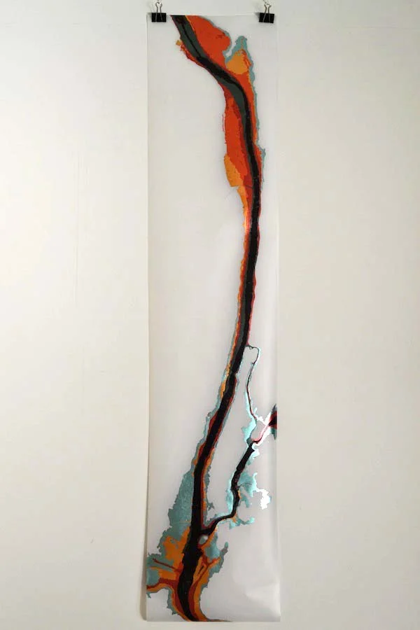 Wopo Holop Manhattan and the Hudson, 2013 Japanese silver leaf and acrylic on denril 84" x 18" Retail Value: $2000 Opening Bid: $900 
