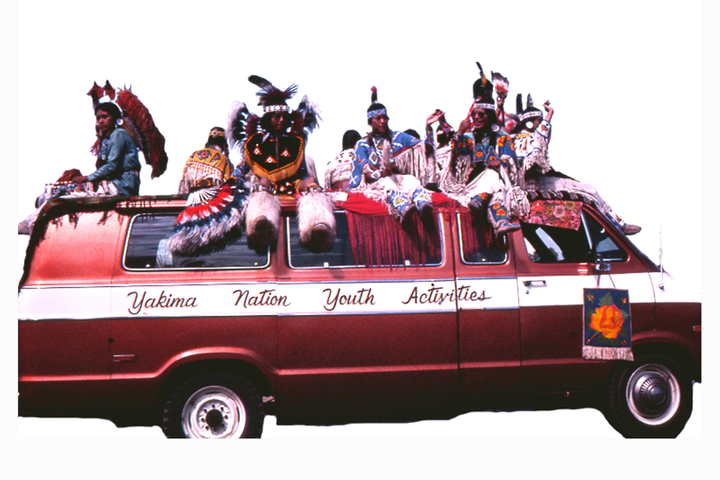 Wendy Red Star, Yakima Nation Youth Activities , 2014, slide of Crow Fair parade at Crow Agency in the 1970s, archival pigment print.