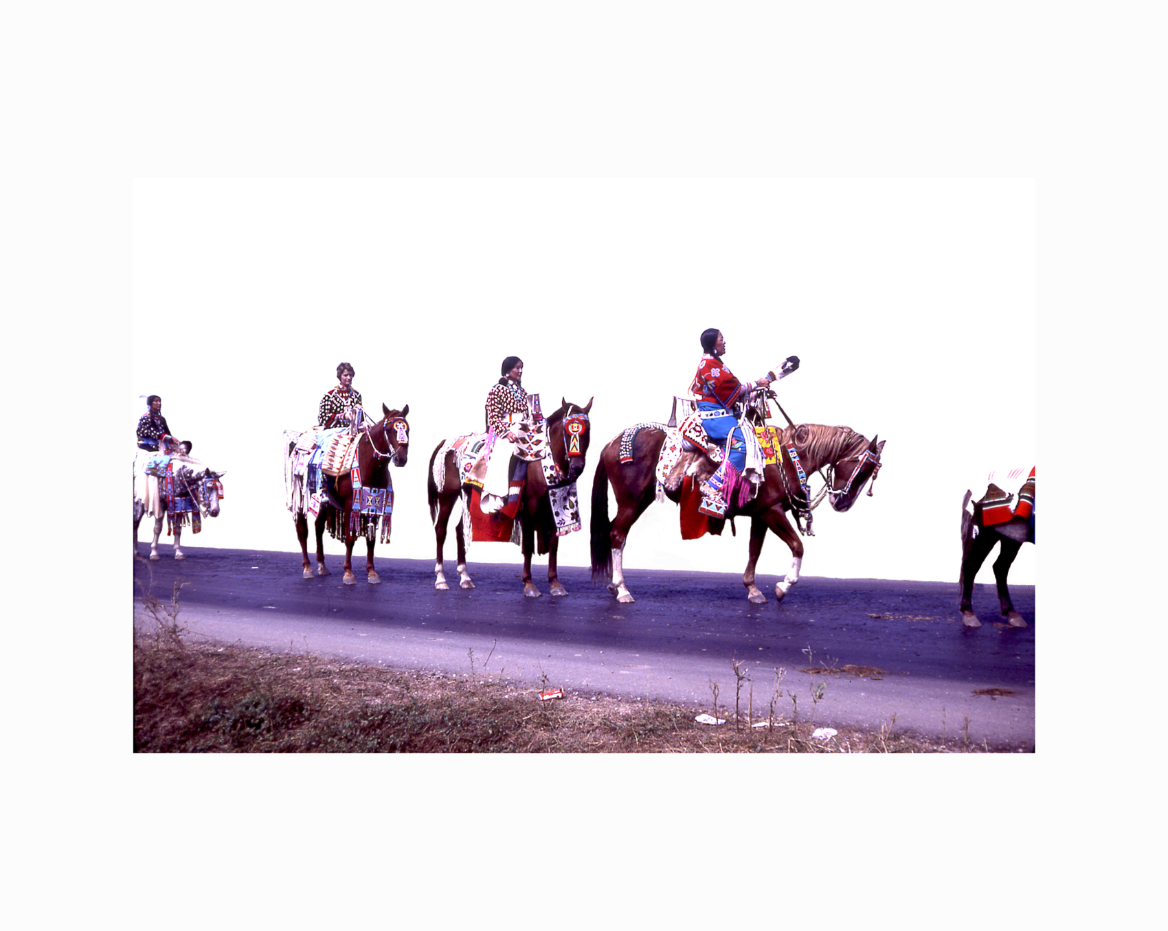  Wendy Red Star,  Bay Horses &amp; Women , 2014, slide of Crow Fair parade at Crow Agency in the 1970s, archival pigment print. 