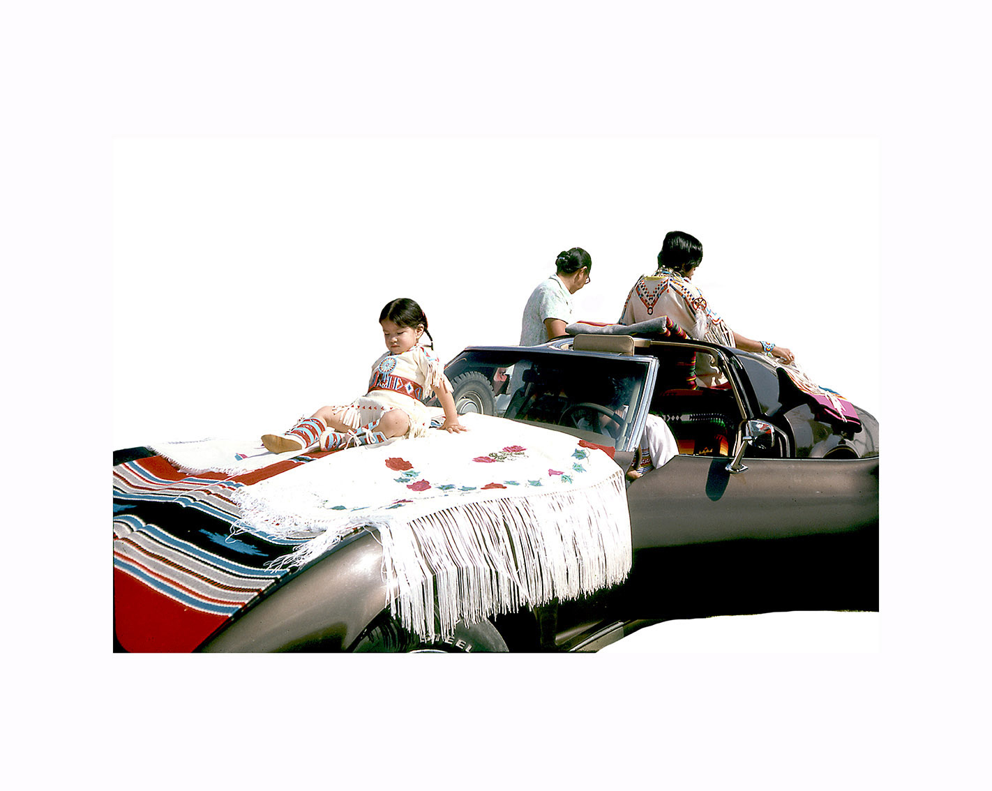  Wendy Red Star,  Grandmother &amp; Parade Corvette , 2014, slide of Crow Fair parade at Crow Agency in the 1970s, archival pigment print. 