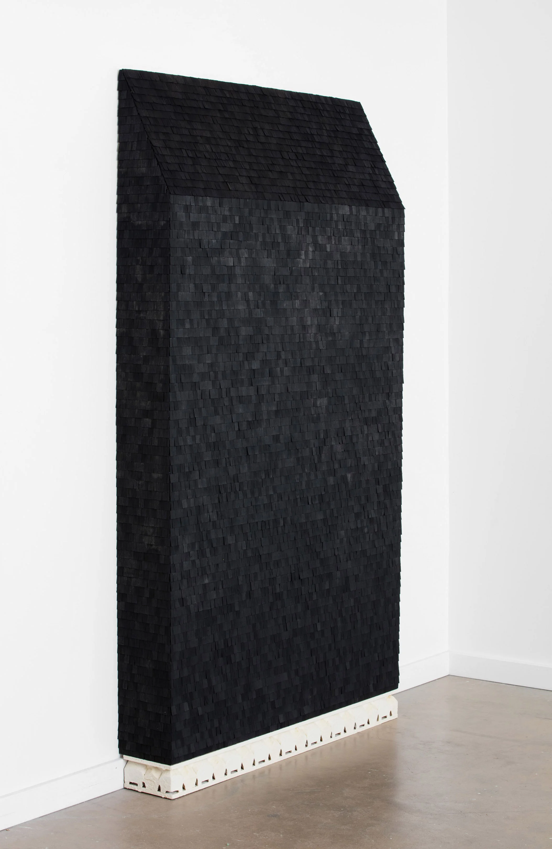 Cal Siegel , coughin , 2016. Wood, dollhouse shingles, acrylic, plaster, 82 x 48.5 x 8 inches.