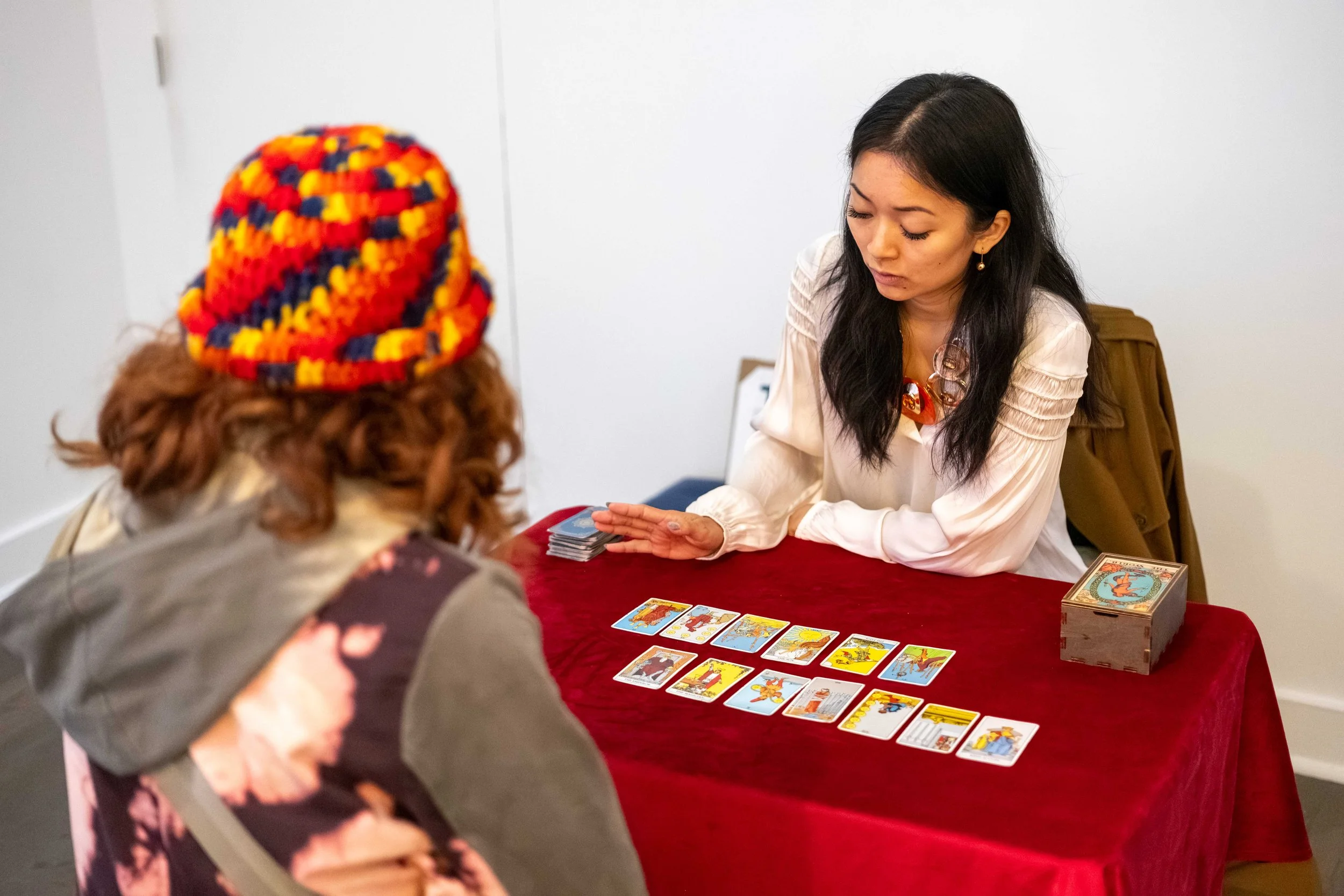 Closing program for  Boomerang  by Jairo Sosa, with food by Papitropical, tarot readings by Rei, and drinks by The Bronx Brewery. Photo by Leo Ng.