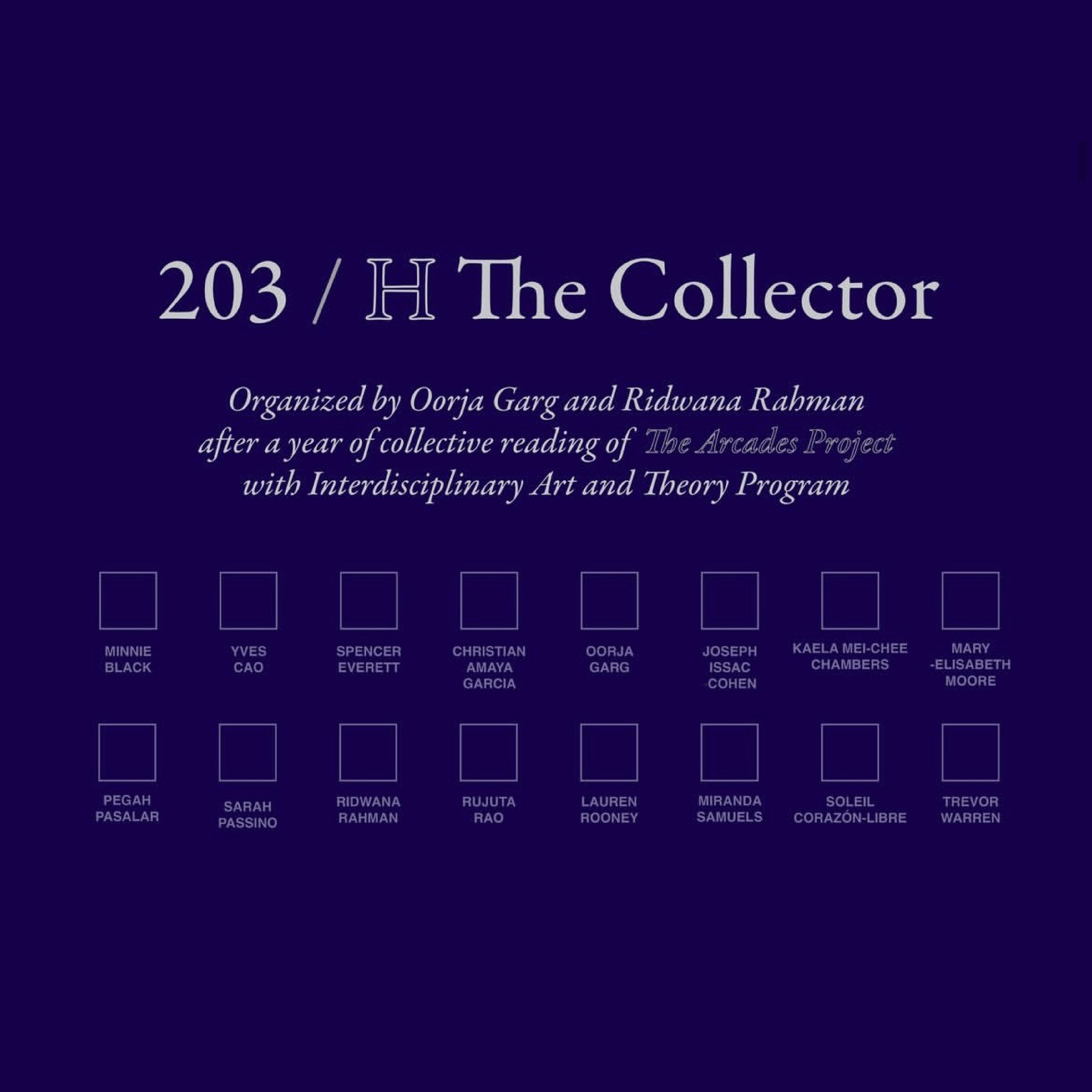 Opening Reception: 203 / H The Collector