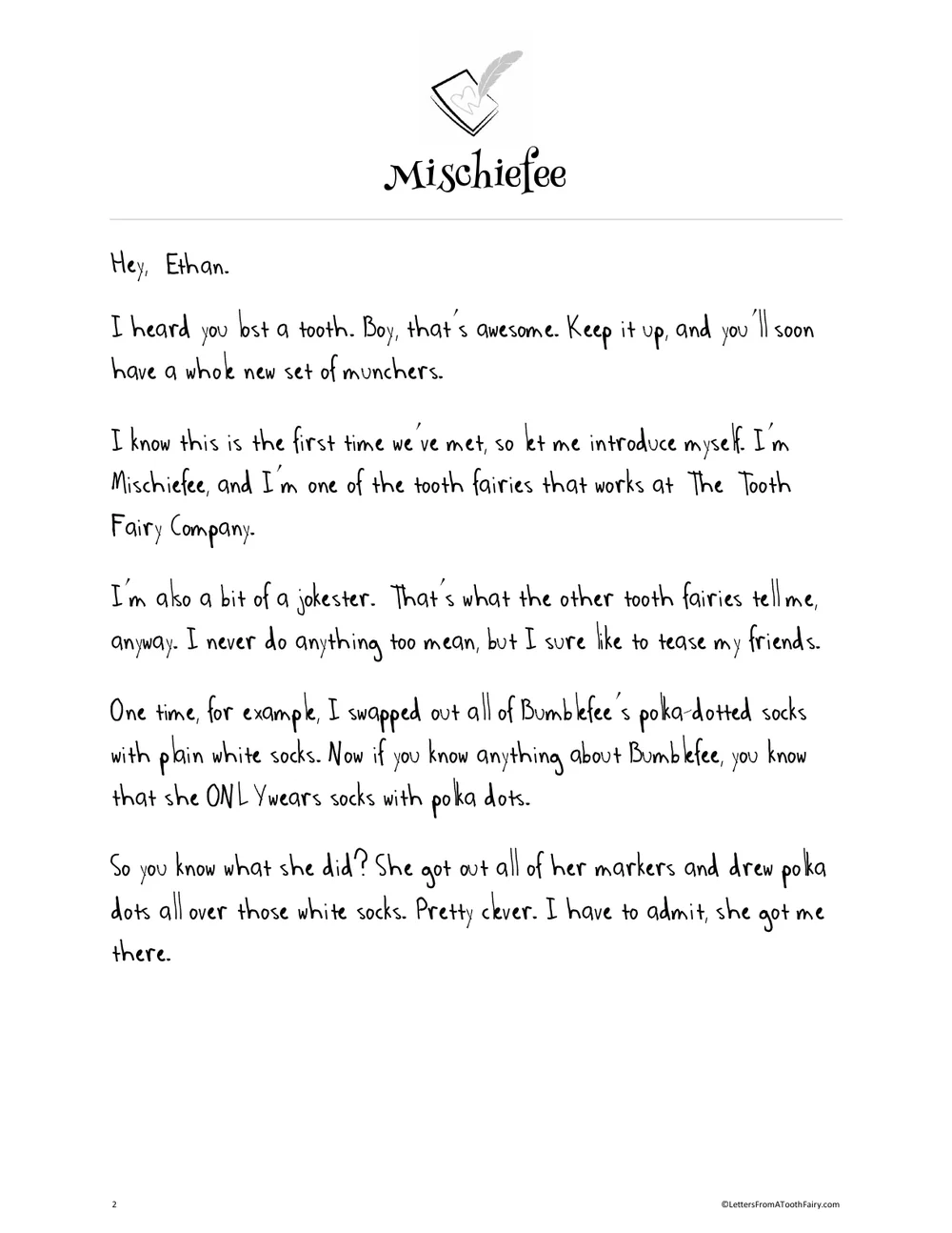 Mischiefee Letter Bundle (2 Teeth Losses) — Letters from a Tooth Fairy