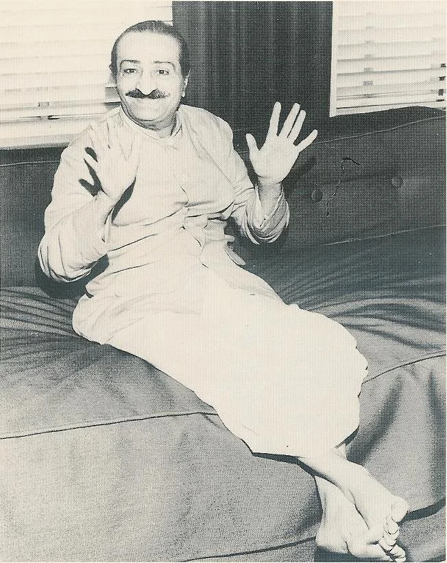 AVATAR MEHER BABA meets with the press in Los Angeles in 1956 just before His visit to Meher Mount. ( Los Angeles Times photo on August 1, 1956.)