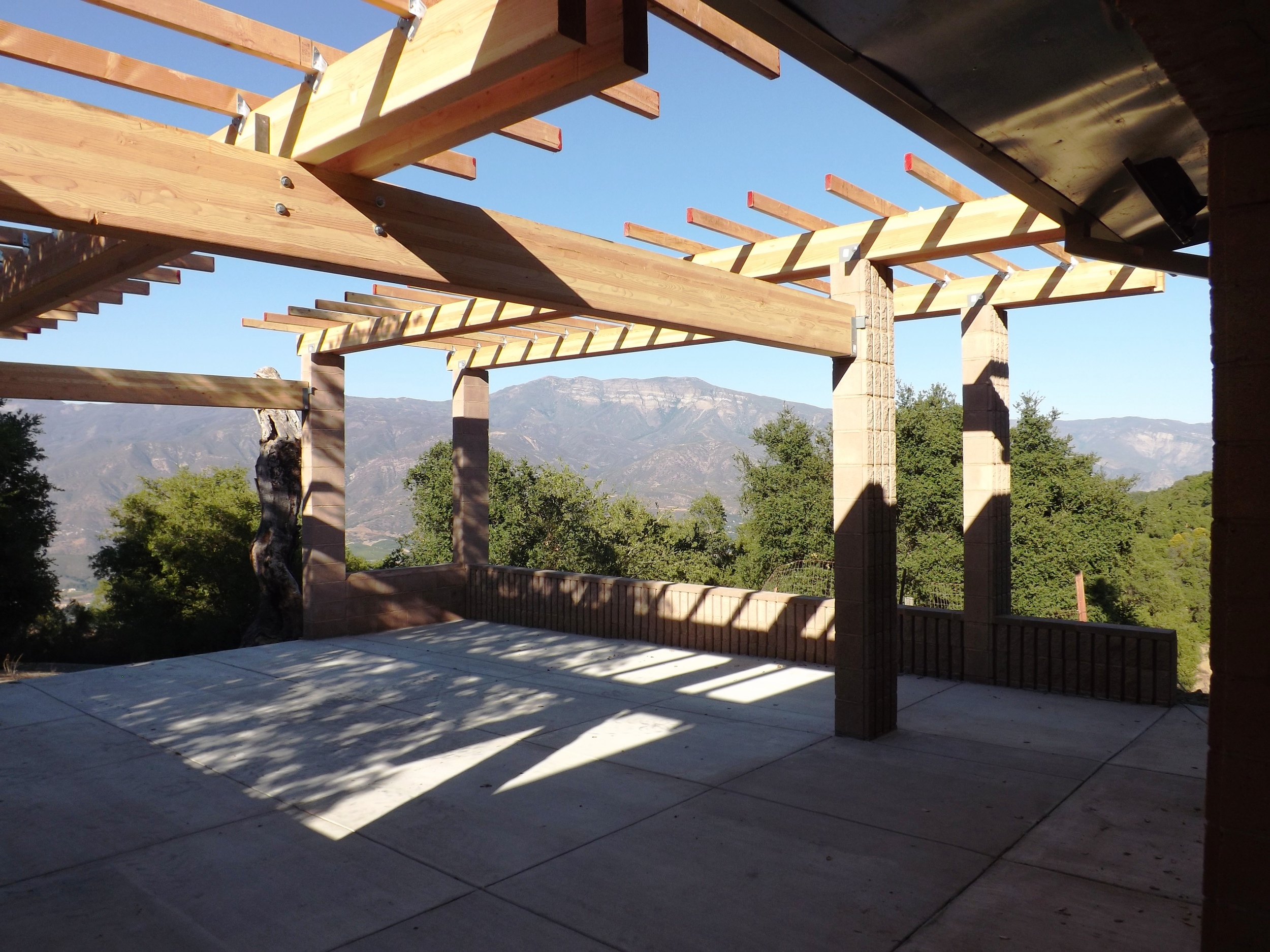 MAJOR CONSTRUCTION IS COMPLETED on the Topa Topa Patio in December 2012. The Topa Topa Bluffs are in the background. (Leslie Bridger photo, 2012.)