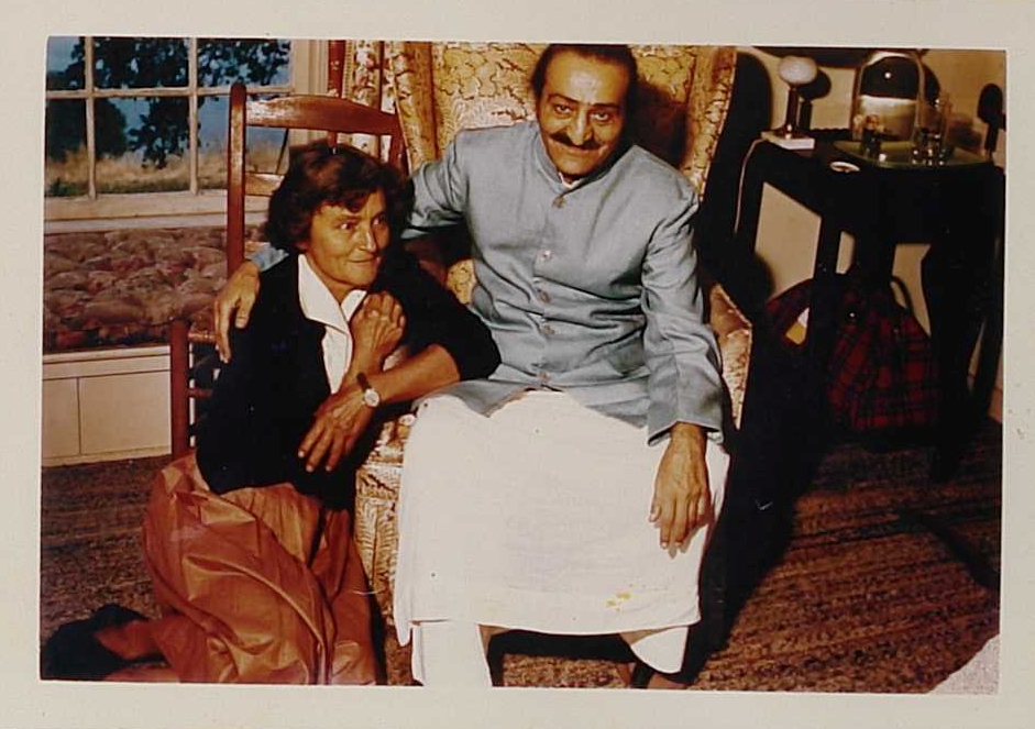 AGNES BARON and Avatar Meher Baba in the guest house where Meher Baba greeted His followers on August 2, 1956.