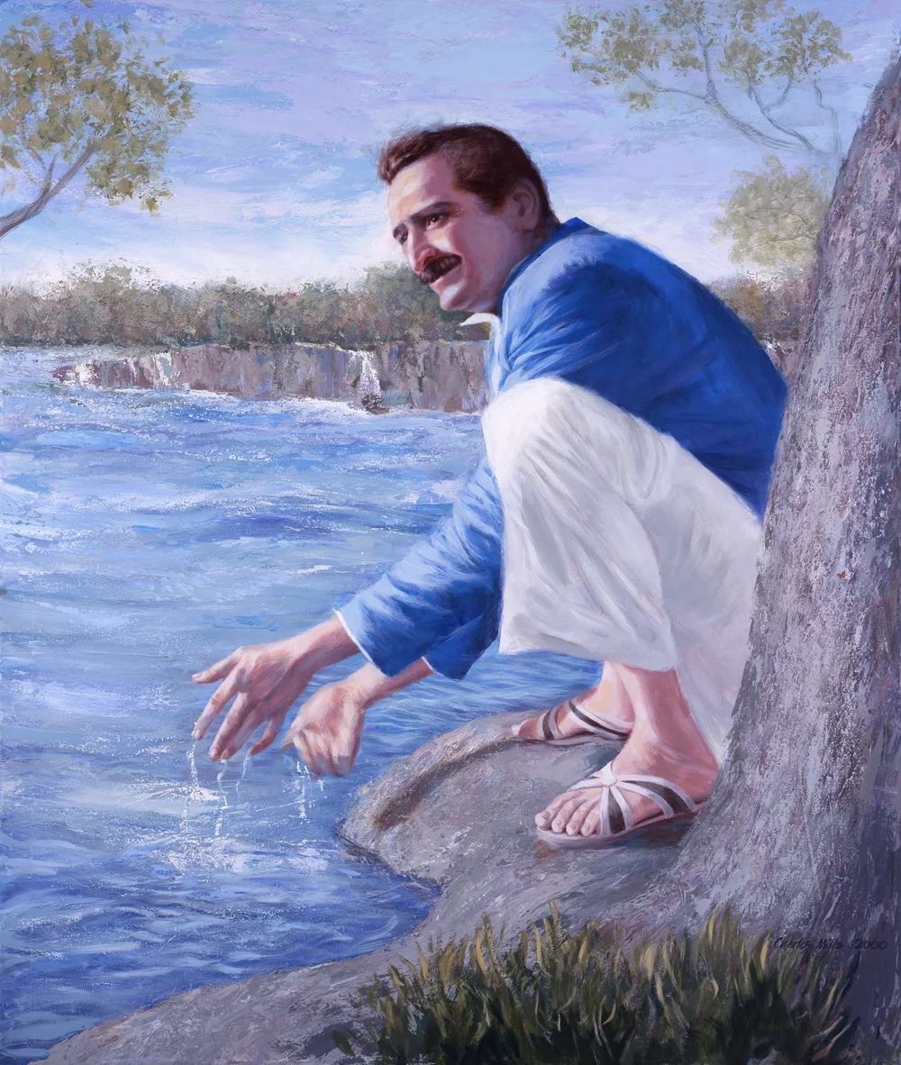 AVATAR MEHER BABA at the Narmada River, India, Christmas 1938. (Painting: Charles Mills Studios . Used with permission.)