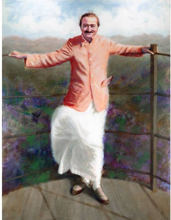 AVATAR MEHER BABA at Arthur's Seat in Mahabaleshwar, India. Painting by Charles Mills.