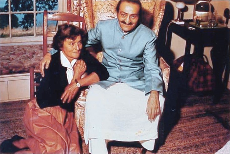 AVATAR MEHER BABA at Meher Mount on August 2, 1956, with Agnes Baron, co-founder and lifetime caretaker of Meher Mount.