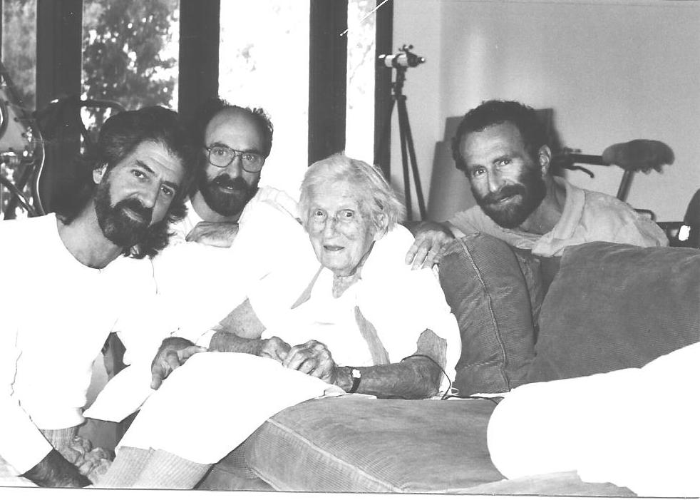 A CHERISHED PHOTOGRAPH with Agnes Baron (center) for caretakers (left to right) Ken Ceder, Len Ceder, and Tom Entwistle. (Photo: Peter Carni, early 1990s)