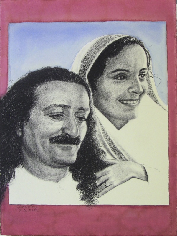 AVATAR MEHER BABA with His closest woman disciple, Mehera J. Irani. He said she was the purest soul in the universe. (Painting: Charcoal and Watercolor by Diana Le Page, 2013)