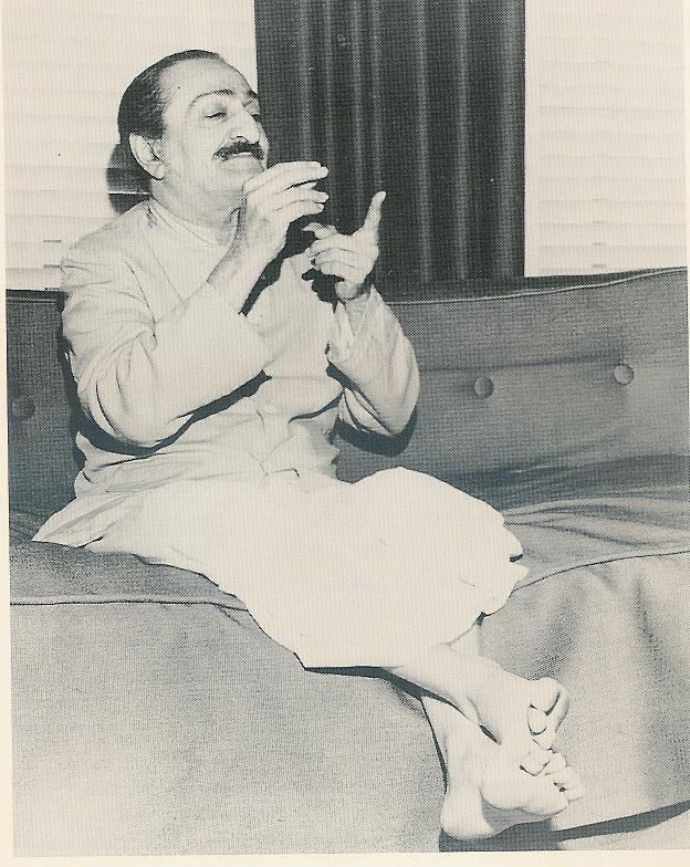 AVATAR MEHER BABA using hand gestures to communicate to His followers. (Photo: Los Angeles Times, 1956.)