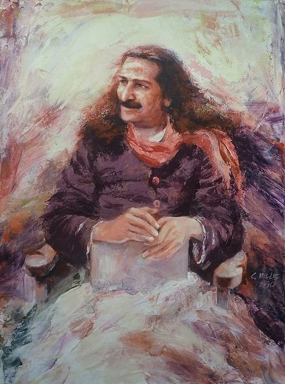 AVATAR MEHER BABA. Painting by Charles Mills of Mills Studio .