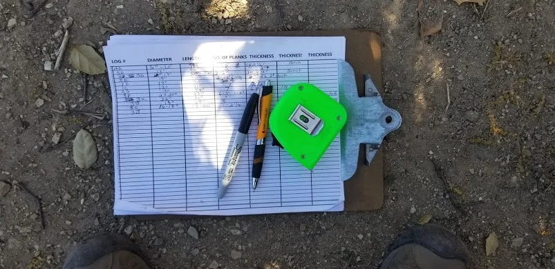 THE TOOLS FOR TAKING INVENTORY - the inventory template, a clipboard, pen and a tape measure. (Photo: Margaret Magnus, February 6, 2018)
