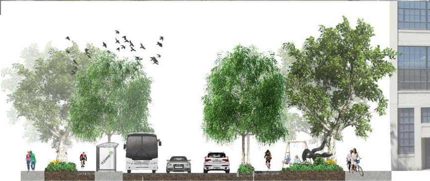 Proposed street view of Binney St between 5th and 6th St