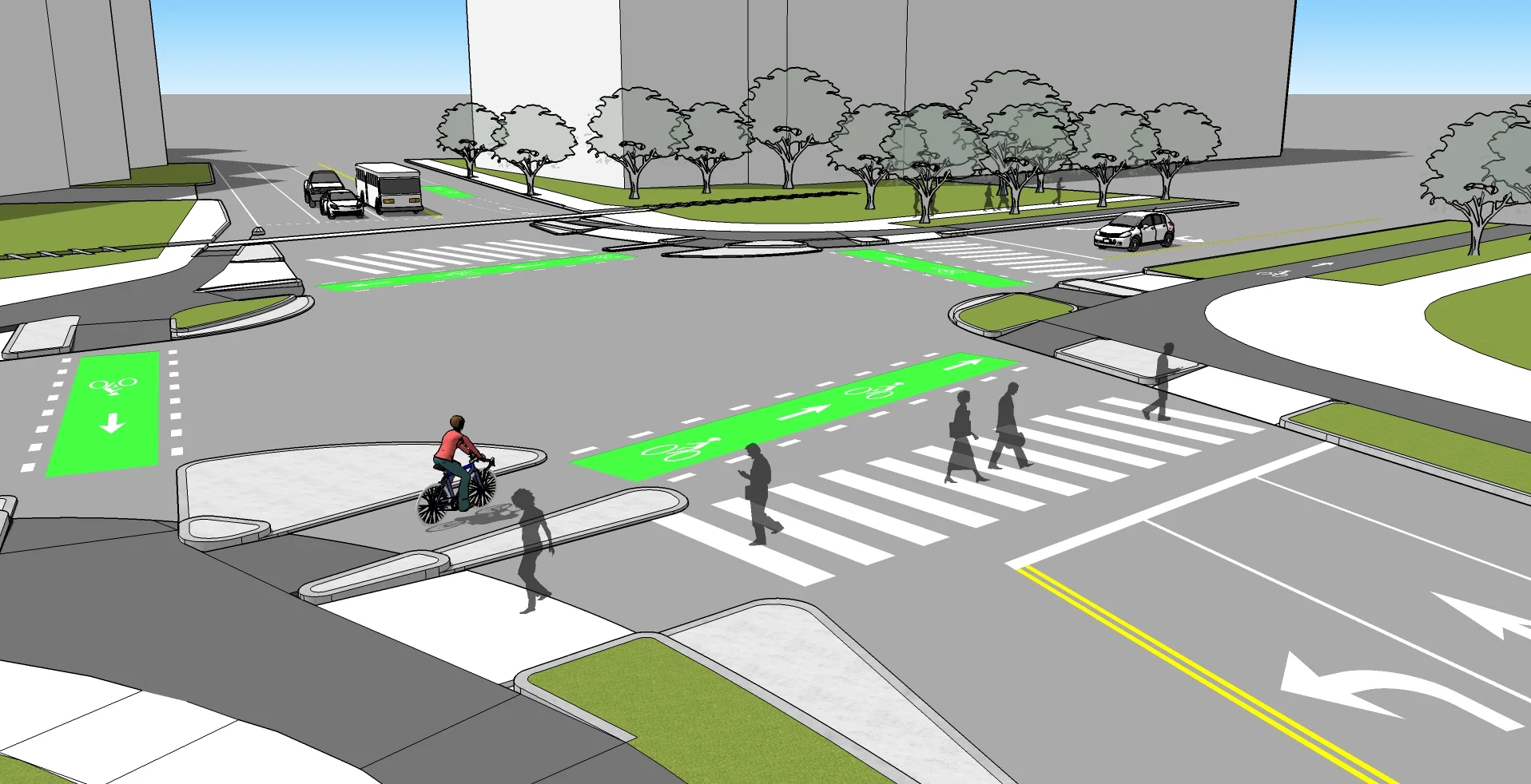 Example of a Protected Intersection. Click here to learn more.