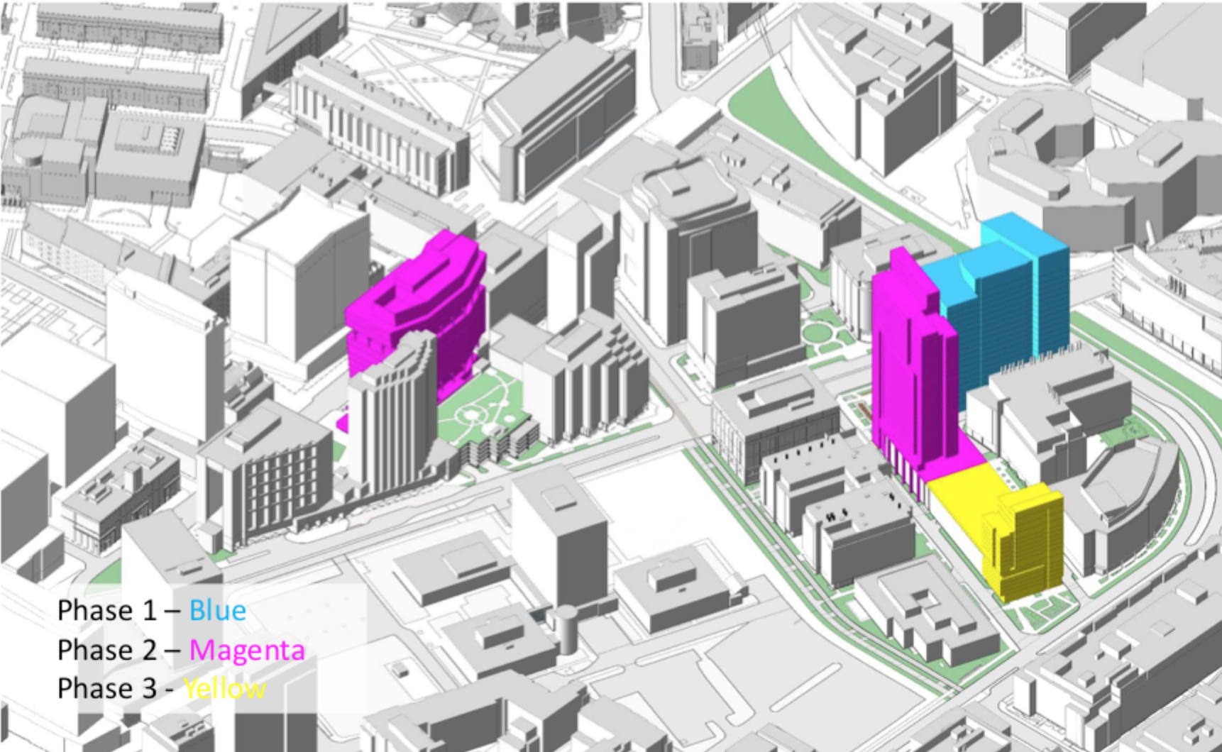  Conceptual massing of 325 Main Street - the new commercial building proposed in Phase II. 