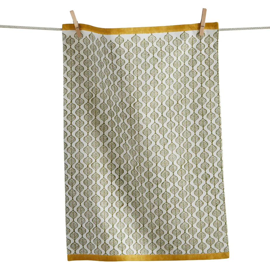 Leaf Block Print Dishtowel