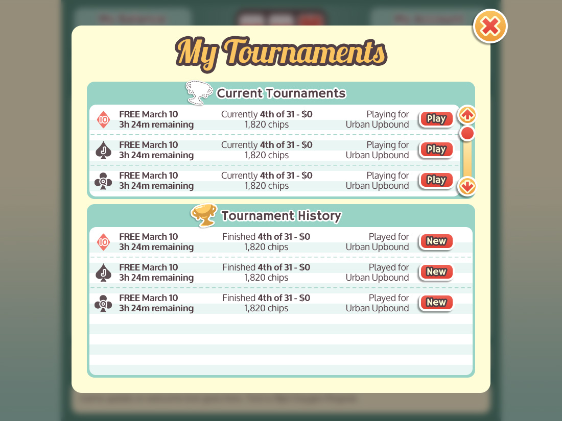 Spin For Good UI - My Tournaments Pop-up