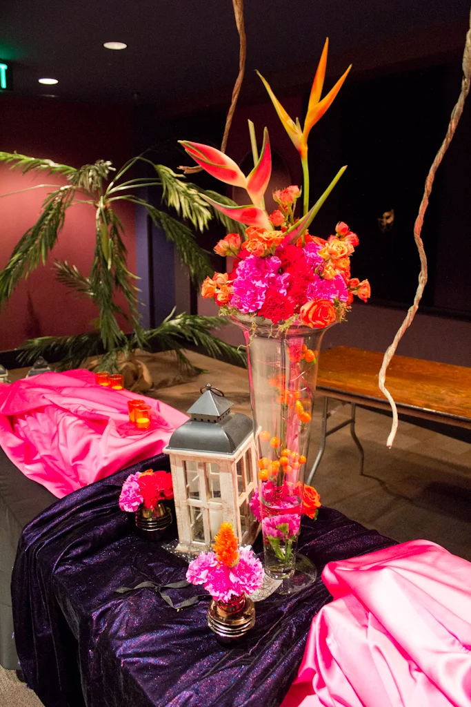 This stunning trumpet vase of tropicals in bright colors captured the heat and vibrance of Brazil.