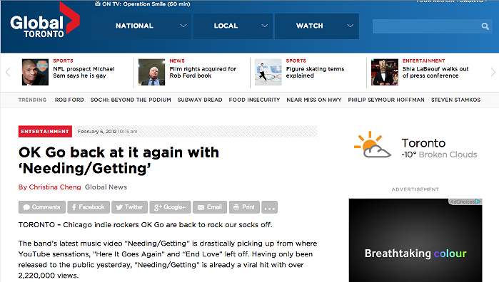 Ok-Go back at it again with ‘Needing Getting' http://globalnews.ca/news/208090/ok-go-back-at-it-again-with-needinggetting/#ixzz1ldap1RSN