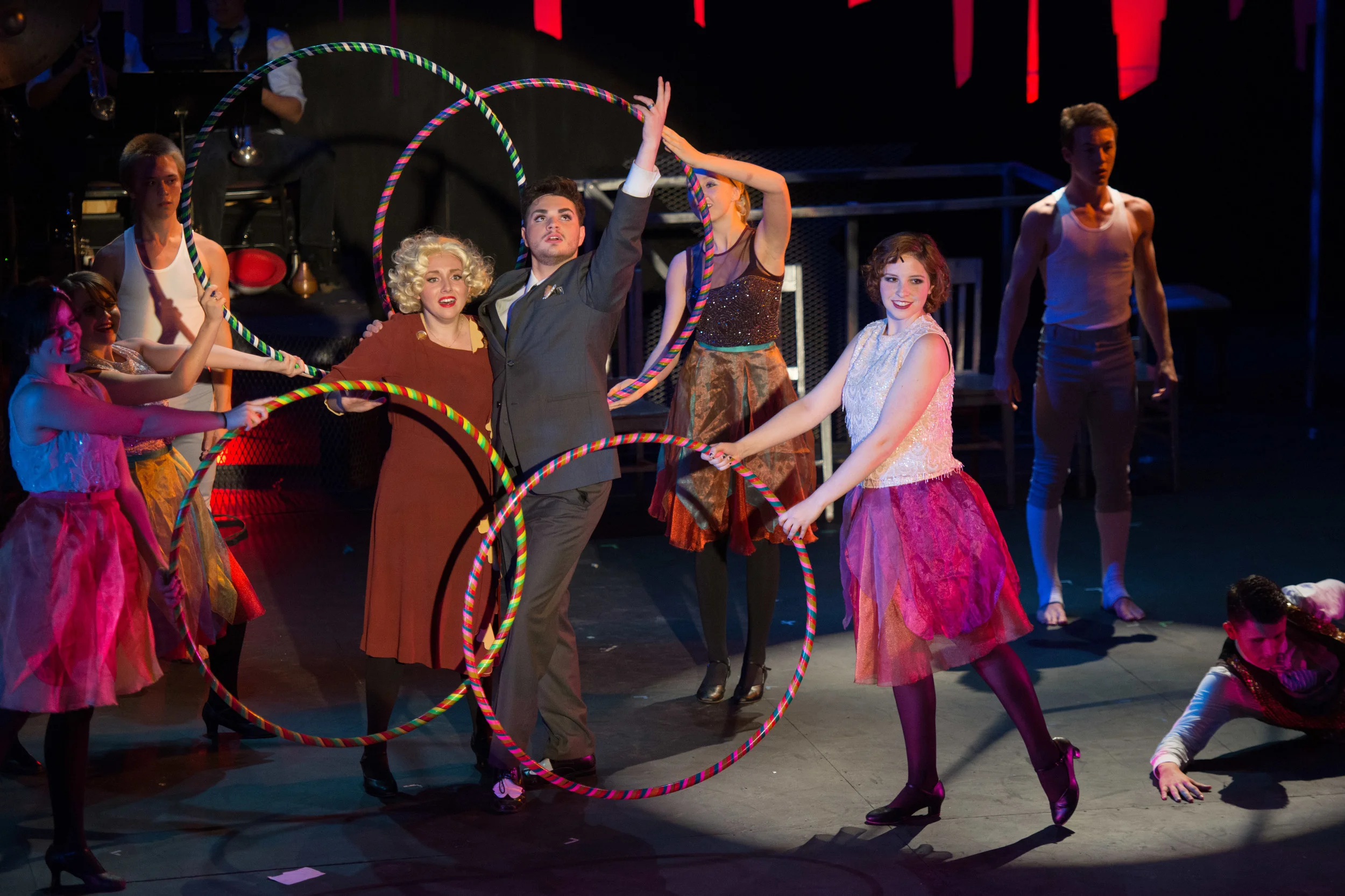 Sable Layman as Roxie Hart and Grant Bower as Billy Flynn, with Hailey Simmons, Libby Sestak, Shayne Casso-Cloonan, and Malcolm McCarthy in Chicago at Santa Barbara High School, Fall 2013. Photo Courtesy of Kristi Sestak 