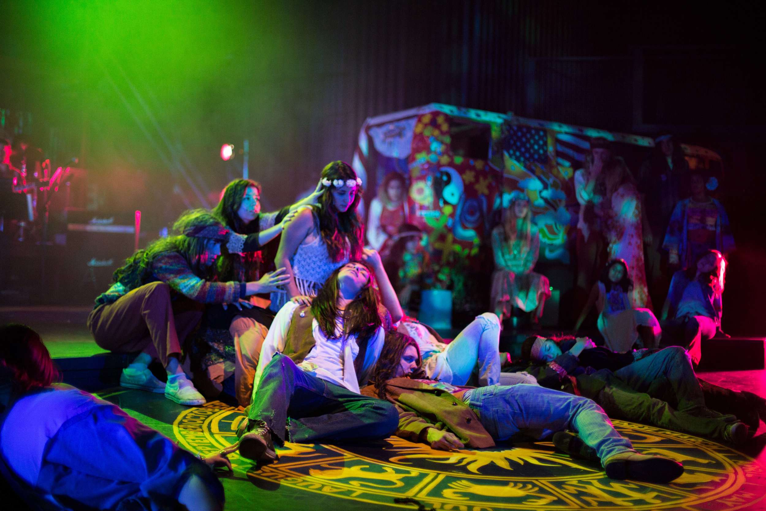 Hair the musical at Santa Barbara High School Theatre. Dircted by Otto Layman, Chrorgaphy by Jenna Tico, Musical Direction by Jon Nathan, Vocal Direction by Sio Tepper, Costume Design by Bonnie Thor, Light Design by Mike Madden, Set Design by Otto