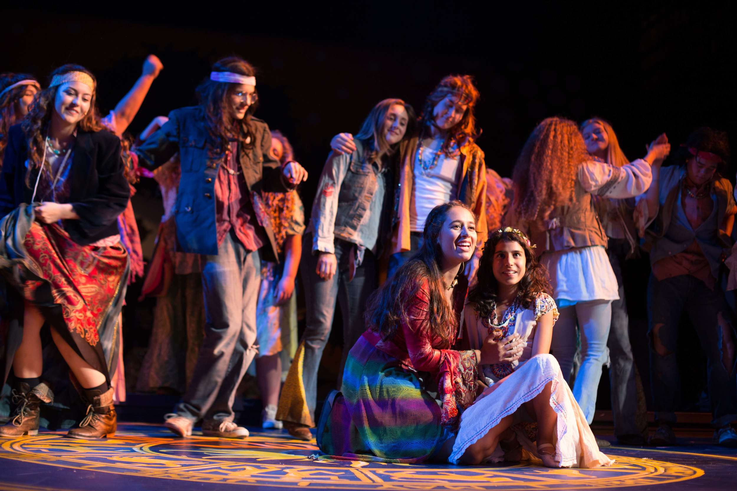 Hair the musical at Santa Barbara High School Theatre. Dircted by Otto Layman, Chrorgaphy by Jenna Tico, Musical Direction by Jon Nathan, Vocal Direction by Sio Tepper, Costume Design by Bonnie Thor, Light Design by Mike Madden, Set Design by Otto Layman, Technical Direction by Jonathan Mitchell, Projection Design by Beau Lettieri