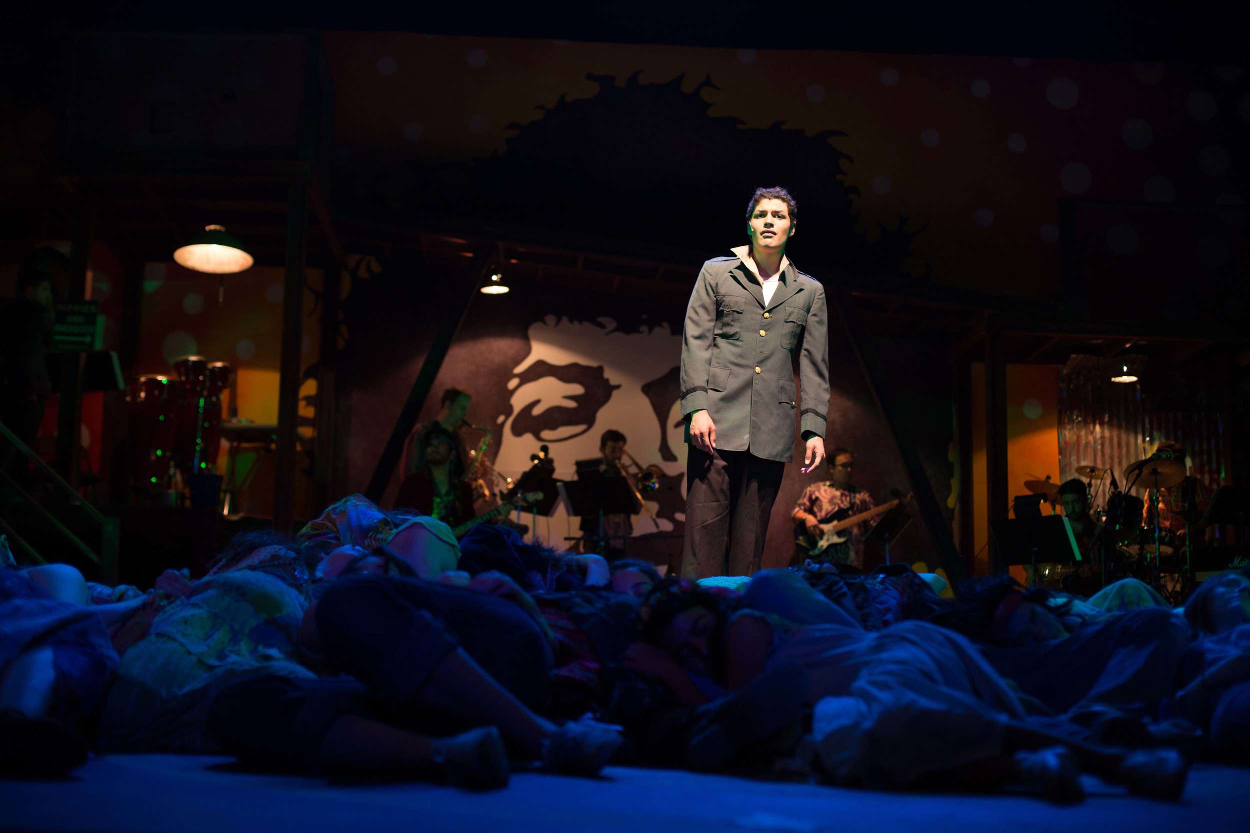 Hair the musical at Santa Barbara High School Theatre. Dircted by Otto Layman, Chrorgaphy by Jenna Tico, Musical Direction by Jon Nathan, Vocal Direction by Sio Tepper, Costume Design by Bonnie Thor, Light Design by Mike Madden, Set Design by Otto