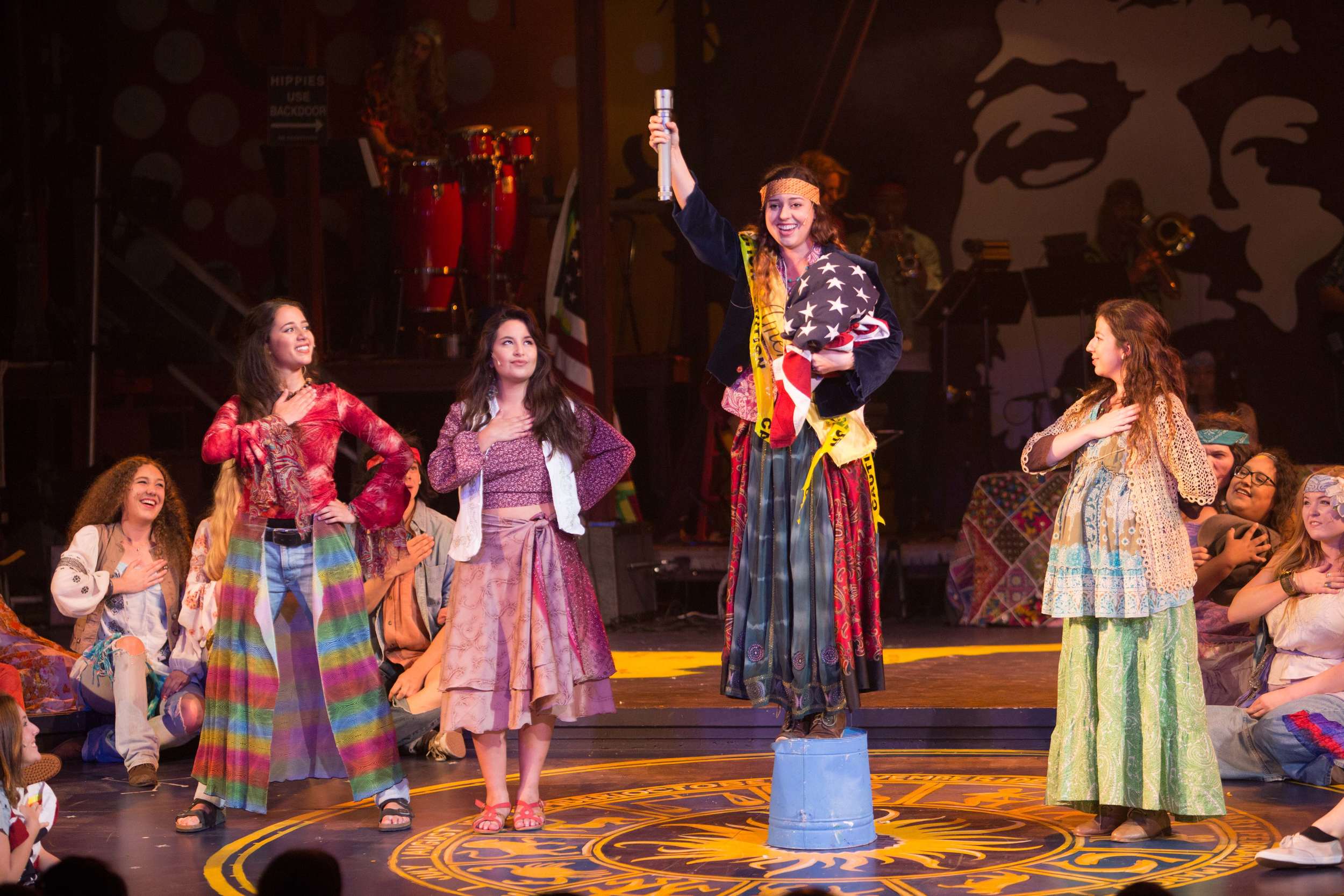 Hair the musical at Santa Barbara High School Theatre. Dircted by Otto Layman, Chrorgaphy by Jenna Tico, Musical Direction by Jon Nathan, Vocal Direction by Sio Tepper, Costume Design by Bonnie Thor, Light Design by Mike Madden, Set Design by Otto