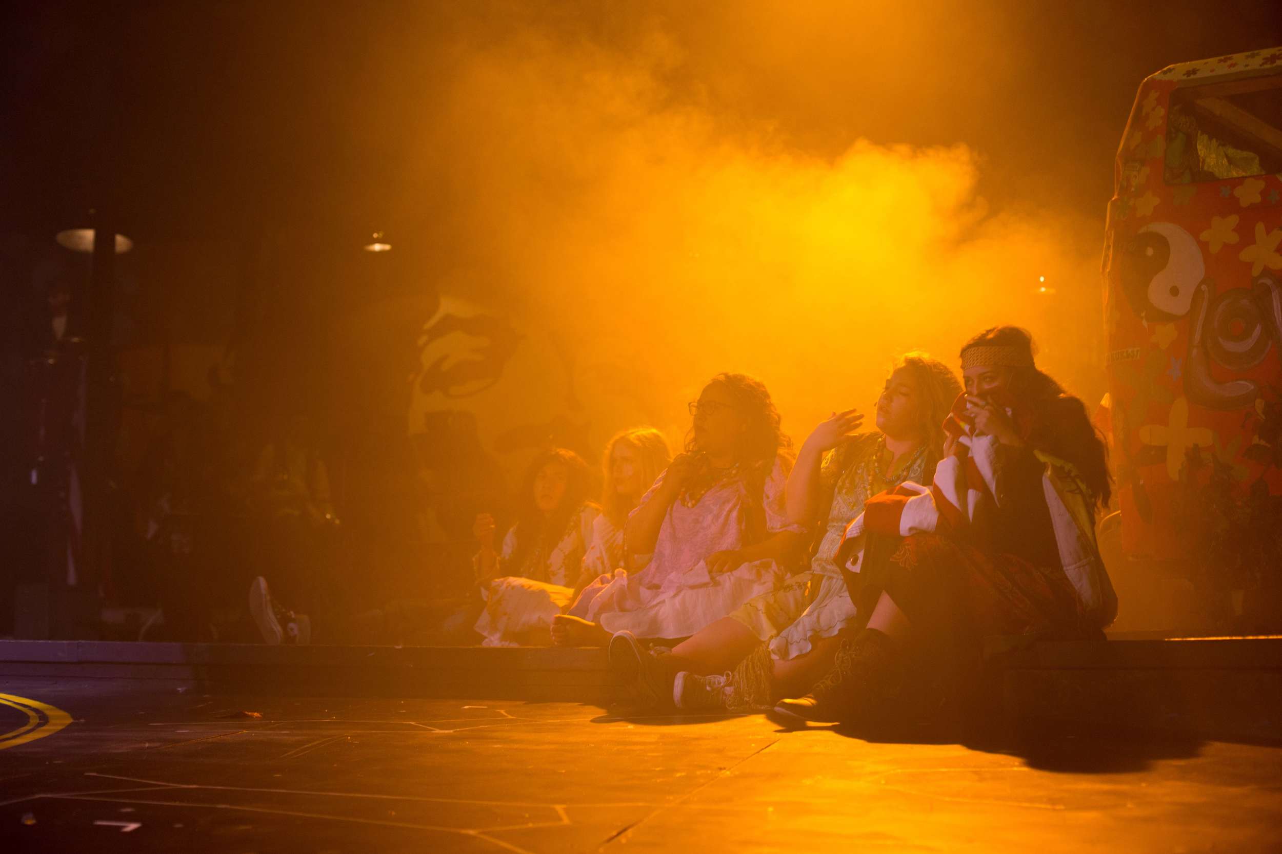 Hair the musical at Santa Barbara High School Theatre. Dircted by Otto Layman, Chrorgaphy by Jenna Tico, Musical Direction by Jon Nathan, Vocal Direction by Sio Tepper, Costume Design by Bonnie Thor, Light Design by Mike Madden, Set Design by Otto