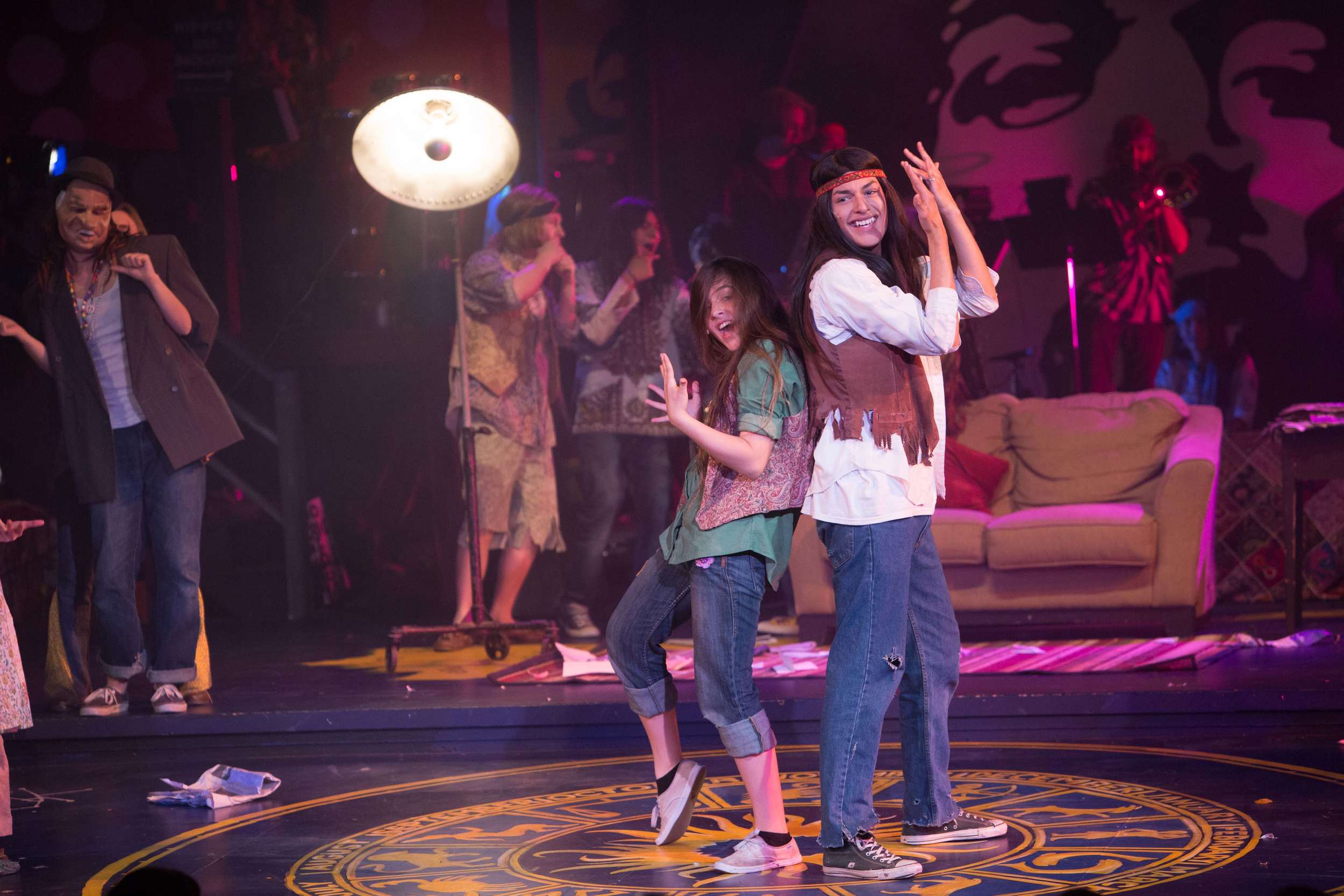 Hair the musical at Santa Barbara High School Theatre. Dircted by Otto Layman, Chrorgaphy by Jenna Tico, Musical Direction by Jon Nathan, Vocal Direction by Sio Tepper, Costume Design by Bonnie Thor, Light Design by Mike Madden, Set Design by Otto Layman, Technical Direction by Jonathan Mitchell, Projection Design by Beau Lettieri